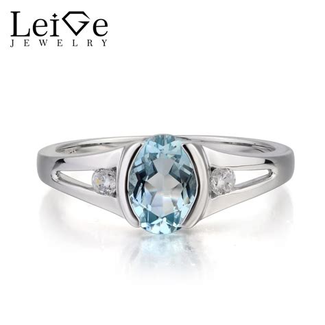 Leige Jewelry March Birthstone Natural Aquamarine Ring Engagement Ring