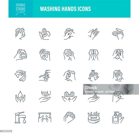 Hand Washing Icons Editable Stroke Stock Illustration Download Image