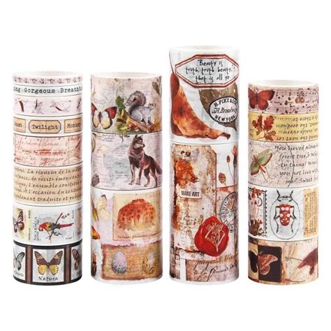 Lychii 18 Rouleaux Washi Tape Set Vintage Ruban Adhésif Décoratif