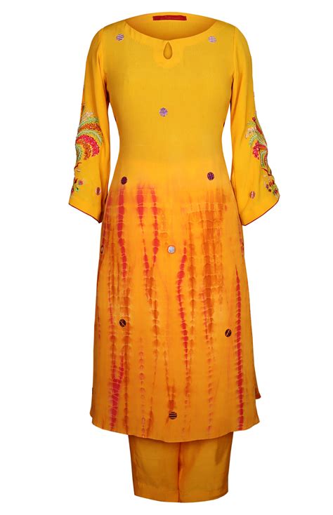 Mango Yellow Kurta Set With Embroidered Sleeves Jasminum