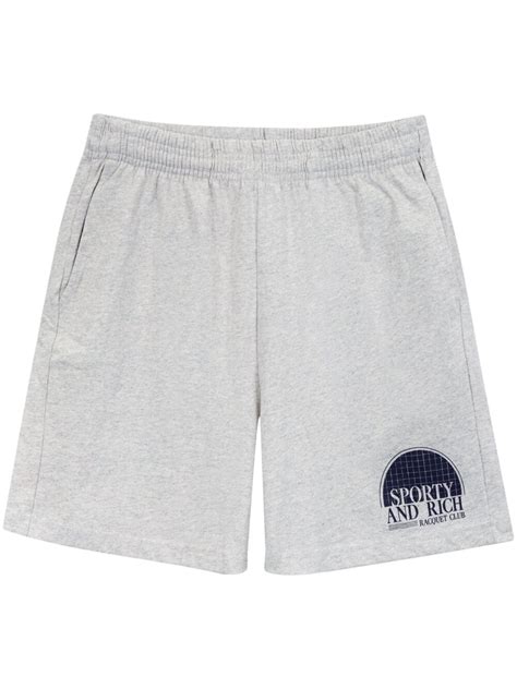 SPORTY RICH Racquet Club Logo Print Shorts Editorialist