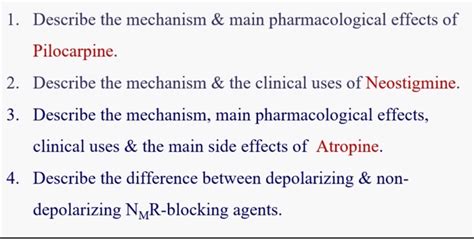 Solved 1. Describe the mechanism & main pharmacological | Chegg.com