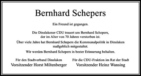 Alle Traueranzeigen F R Bernhard Schepers Trauer Rp Online De