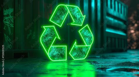 Green Neon Lights Of Eco Recycle Symbol Zero Waste Concept Ecology