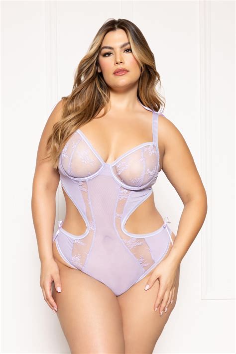 Plus Size Lace Mesh Teddy With Cutouts Seven Til Midnight Sexy Plus