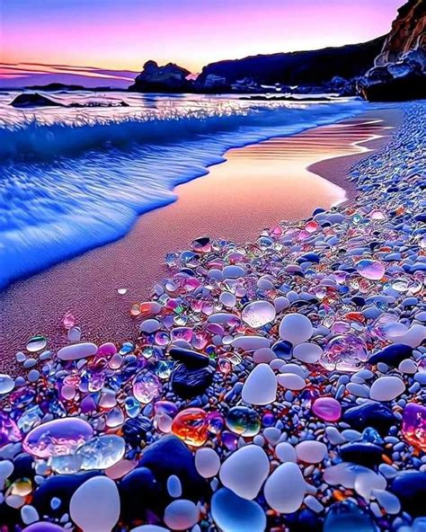 The Beach Is Covered In Many Different Colored Rocks And Glass Pebbles