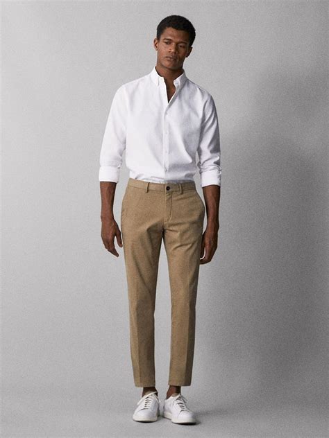 Slim Fit Textured Weave Chino Trousers Men Massimo Dutti Mens