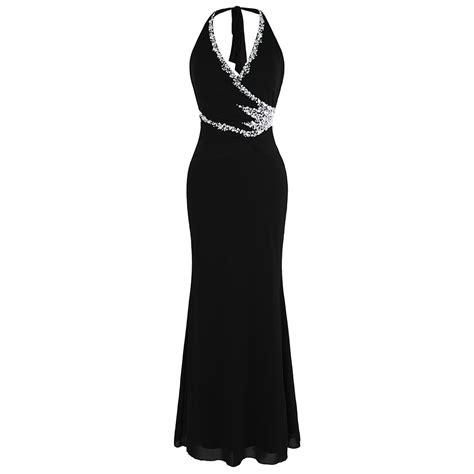 Angel Fashions Women Halter V Neck Beading Crystal Pleated Wrap Slim