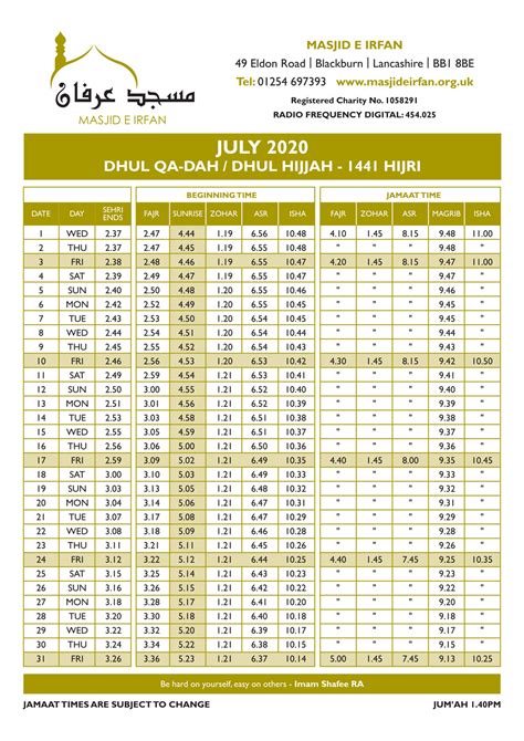 Salaah Times – Masjid-e-Irfan