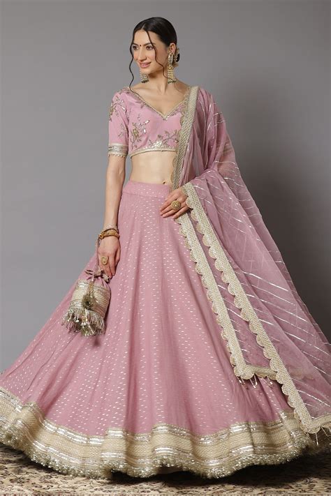 Buy Purple Lehenga Cotton Chanderi Embroidery Badla And Gota Patti V