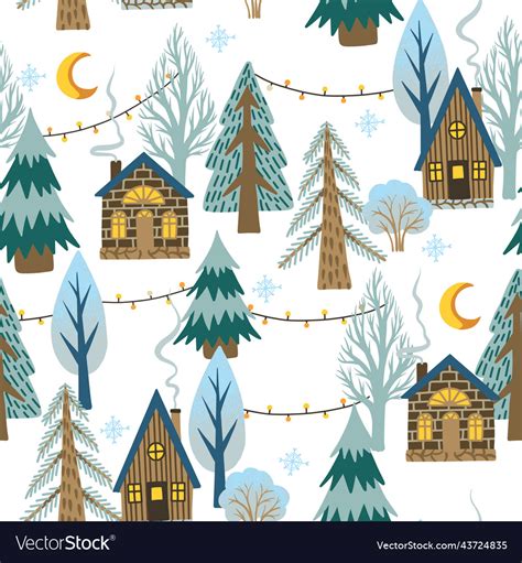 Christmas Seamless Pattern With Rustic Houses Vector Image