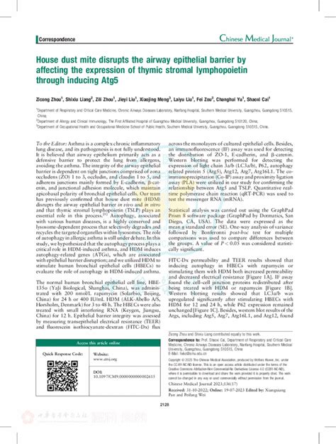 House Dust Mite Disrupts The Airway Epithelial Barrier By Affecting The