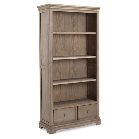 Ametis Wooden Bookcase In Grey Washed Oak With 2 Drawers Furniture In