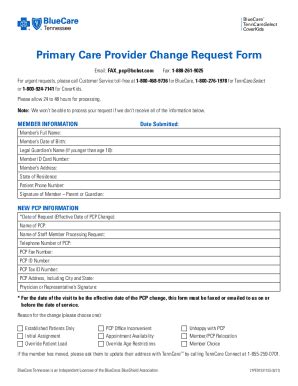 Tn Bluecare Primary Care Provider Change Request Form Fill