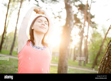Sports Brunette Doing Stretching Exercises Stock Photo Alamy