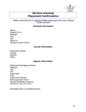 Fillable Online Service Learning Placement Confirmation Fax Email Print