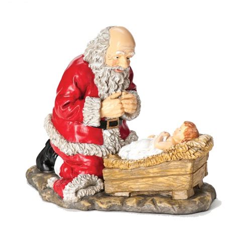 Kneeling Santa with Baby Jesus Statue - 12 inch