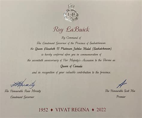 Roy Labuick Receives Queen Elizabeth Ii Platinum Jubilee Medal