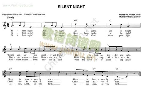 Silent Night简谱小提琴版 五线谱 新手独奏曲谱图片 小提琴谱 中国曲谱网