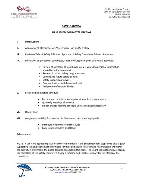 Safety Committee Meeting Agenda PDF | Templates at allbusinesstemplates.com