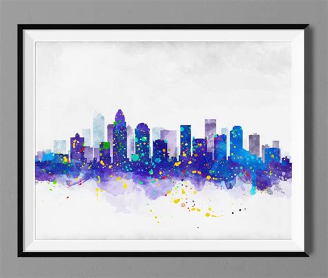 Charlotte NC Skyline Watercolor Art Print Poster | Etsy