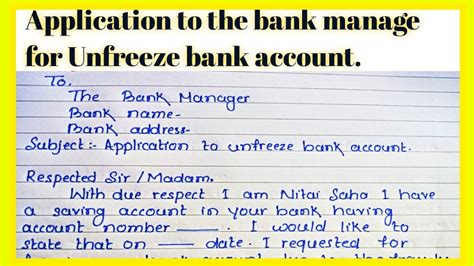 Application To The Bank Manager For Unfreeze Bank Account L Bank