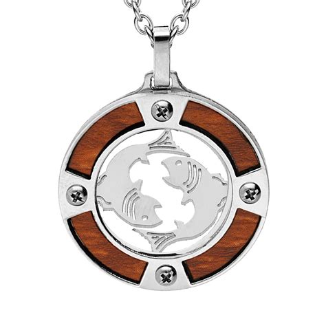 Collier en acier chaîne avec pendentif rond zodiaque Poissons aspect