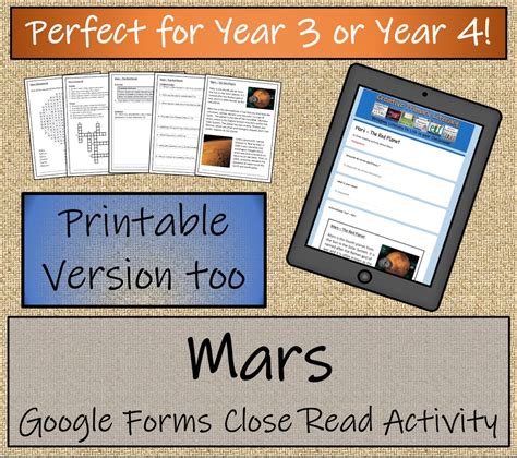 Year 3 Or Year 4 Mars The Red Planet Reading Comprehension Activity