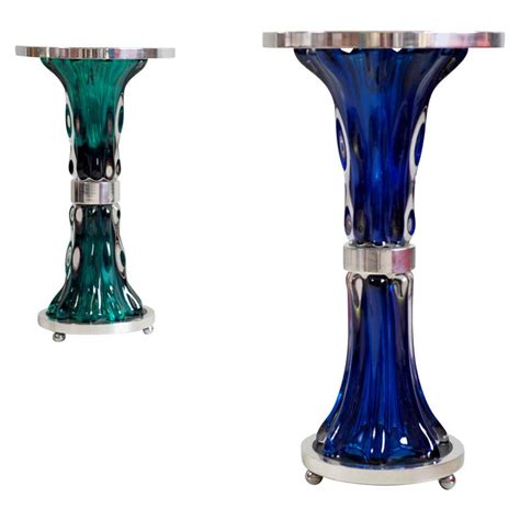 A Pair Of Chrome And Glass Pedestals At 1stdibs