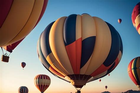 Un globo aerostático vuela en el cielo con el sol brillando sobre él