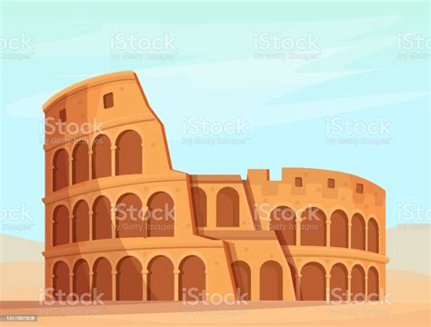 Cartoon Roman Colosseum On Nature Background Vector Illustration Stock