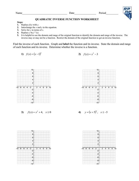 Inverse Functions Worksheet With Answers