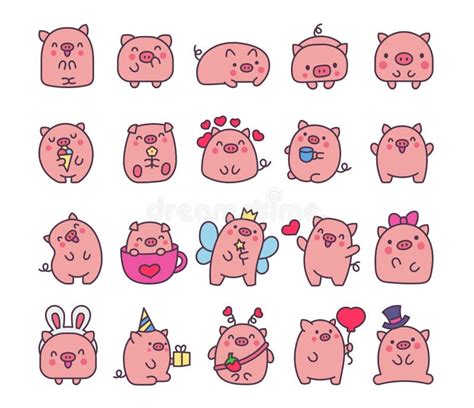 Cute kawaii little pig stock illustration. Illustration of friendly - 303565637