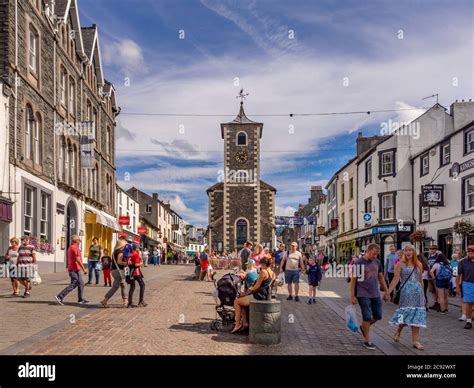 Keswick Town Centre With Clocktower Cumbria Uk Stock Photo Alamy