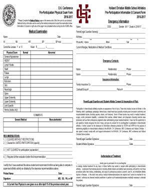 Fillable Online Pre Participation Physical Exam Form Fax Email Print