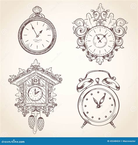 Old Vintage Clock Set Stock Vector Illustration Of Isolated