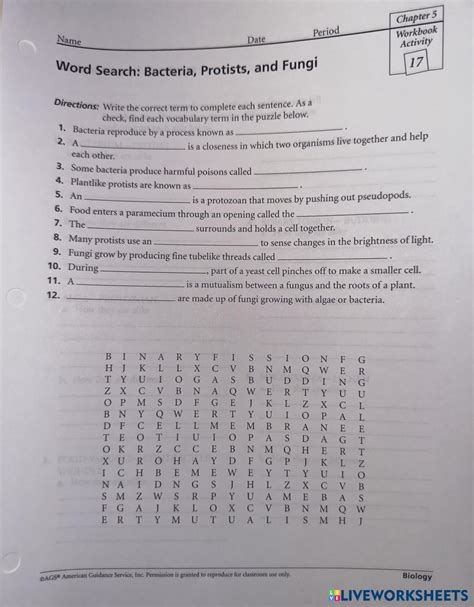 Bio Activity 17 Live Worksheets