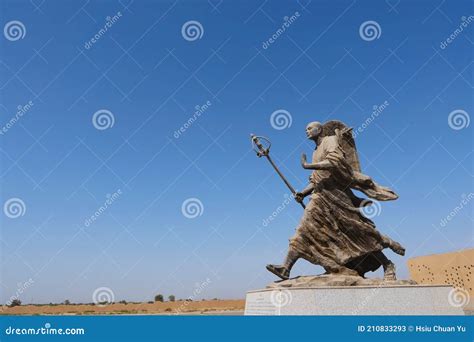 Metal Statue of Tang Priest Tang Sanzang in Ruins of Gaochang, Turpan ...