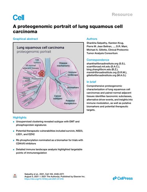 PDF A Proteogenomic Portrait Of Lung Squamous Cell Carcinoma