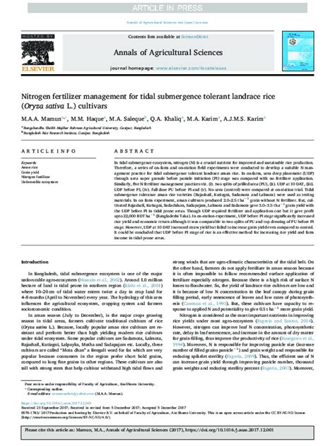 Pdf Nitrogen Fertilizer Management For Tidal Submergence Tolerant