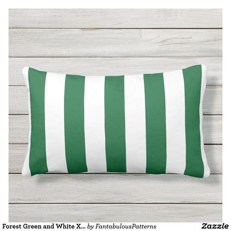 Forest Green and White XL Stripes Pattern Outdoor Pillow | Zazzle