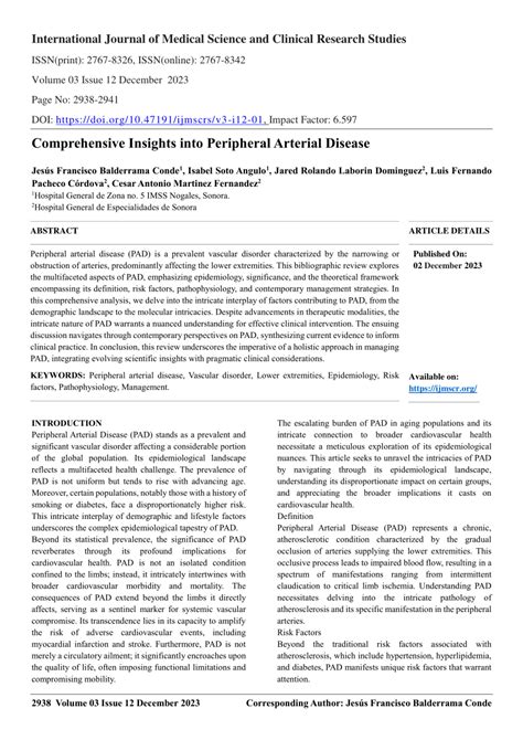 Pdf Comprehensive Insights Into Peripheral Arterial Disease