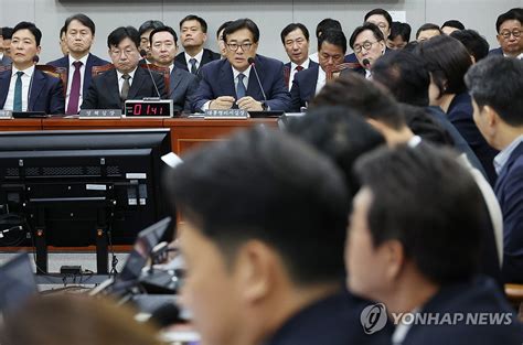 질의에 답하는 정진석 비서실장 연합뉴스