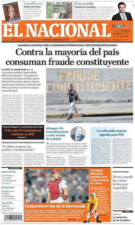 Portadas de los principales medios del domingo 30 de julio