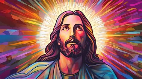 Premium Photo | A painting of jesus with a halo of light in the ...