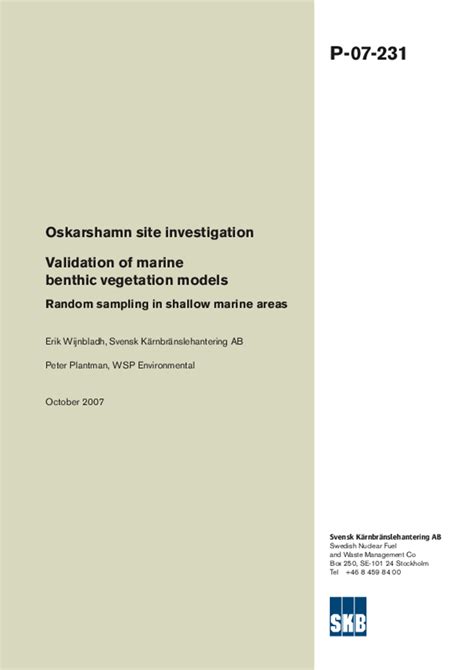 Validation Of Marine Benthic Vegetation Models Random Sampling In