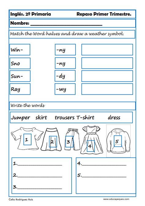 Fichas Y Ejercicios De Inglés Para Segundo Grado De Primaria