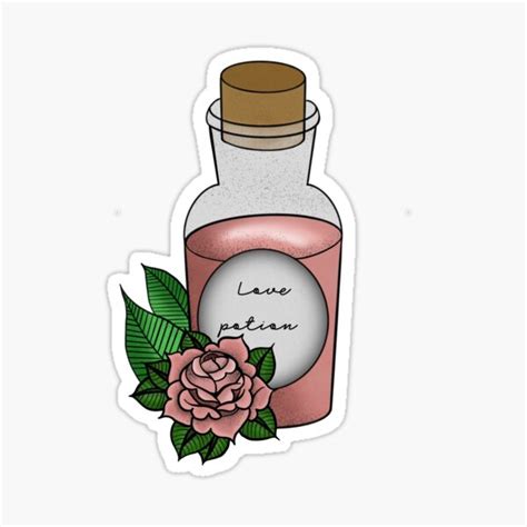 "Love potion bottle with pink rose - tattoo" Sticker for Sale by ...