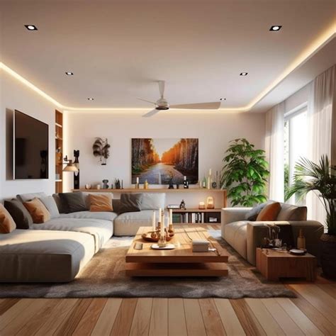 Premium Photo A Brightly Lit Living Room With A Large Sectional Couch