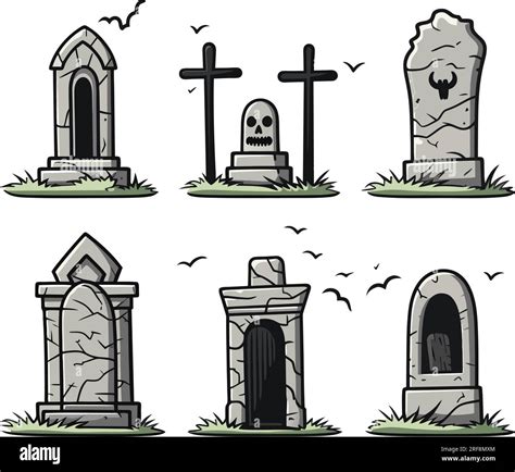 Vector Set Of Various Tombstones Stone Marble Tombstones Memory Of